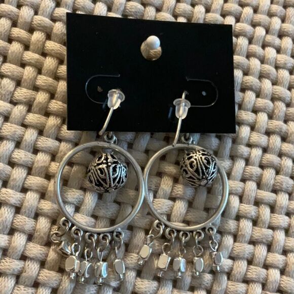 0004-New Chico's Silver Hoop Earrings with Dangle Accents - Picture 3 of 3